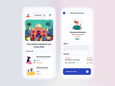 Tour Guide Booking concept- Mobile Screens app booking booking app design ecommerce ios listing mobile product design profile reservation tour tourism tourist destination travel travel app traveller travelling trip