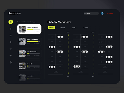 Parking Management Dashboard Concept. agency booking branding dailyui darkmode dashboard design ecommerce ios online parking product design typography ui