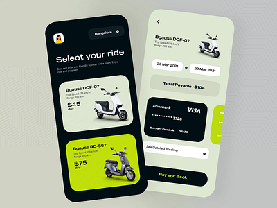 Scooter Rental Booking and Payment Checkout agency app booking card checkout design ecommerce ecommerce design ecommerce shop finance ios mobile payment product design