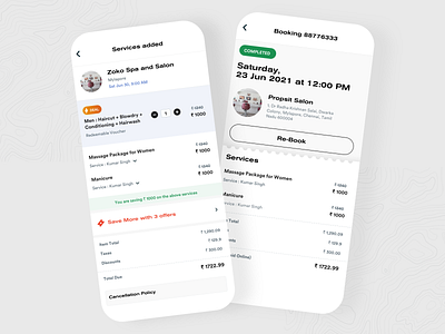 Salon and Beauty Booking App : Items/Services Cart and Checkout agency app booking cart design ecommerce ios listing on demand product design salon sap self care services shopping shoppping cart ui uiproduct ux