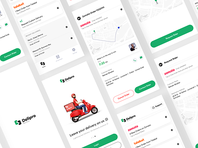 Delpro - On-Demand Custom Delivery Application Screens agency app branding deliver delivery design ecommerce food delivery ios on demnad orders product design profile track order tracking ui