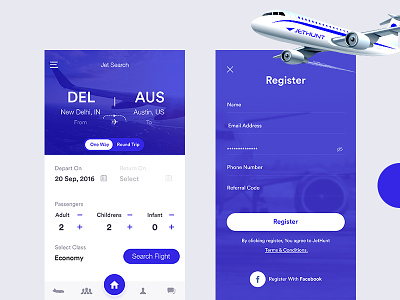 Jet Search App app ui design home jet search register search flight ui ux