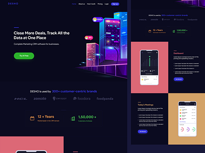 DESHO Website animation cleandesign dark ui dark website dashboard dasshboard app design fun multicolor redesign typography ux vector website