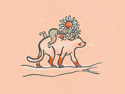 { unknown animal, flowers & little human }