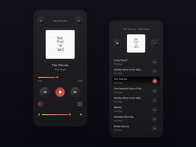 My Beats app design button dark mode dark theme ios app design music app pink floyd play playlist songs the wall ui design