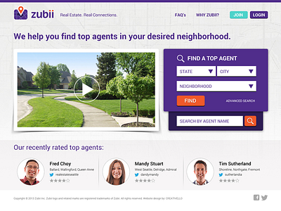 Real Estate Website agents housing location map neighborhood purple rating real estate video web webdesign website