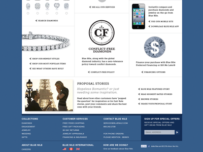 Blue Nile website redesign bottom half blue nile e commerce website jewelry website online retailer website design