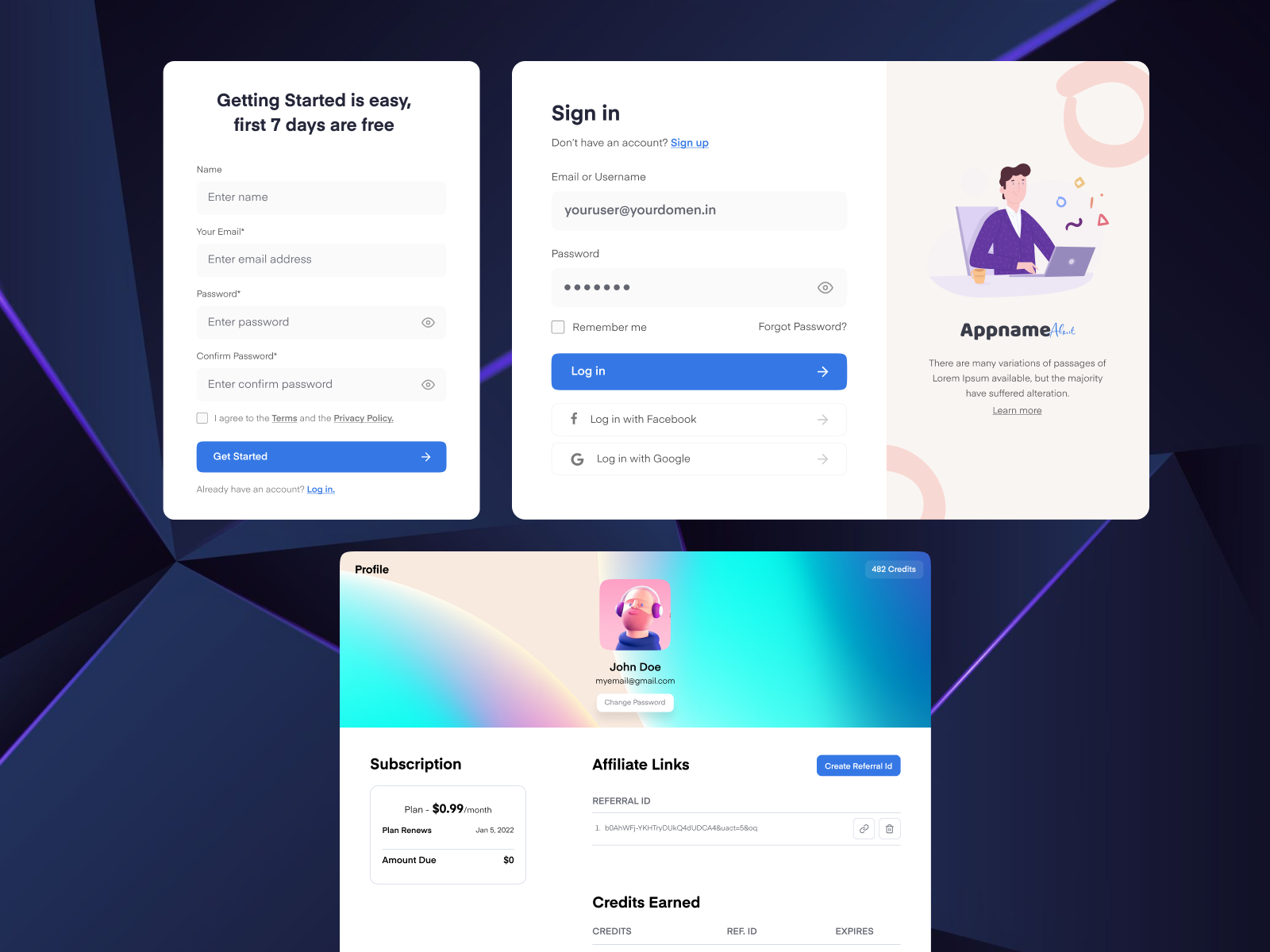 Sing in & Profile, From Design by Aziz Howlader on Dribbble