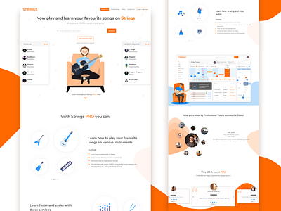 Landing page of Music Learning App chords guitars landing page landing page design learn learn music music app music learning musical instrument orange piano singing trainer ui design ukelele