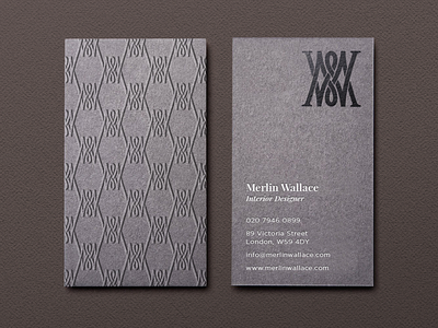 Merlin Wallace Business Card brand identity brand identity design branding business card business card design business cards businesscard cards design designer for hire embossed embossing graphic design grey interaction design interior design logo logo logo design luxury logo monogram