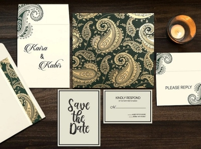 SEA GREEN MATTE SCREEN PRINTED WEDDING CARD indianweddingcards paisleyweddingcards weddingcards