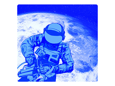 Spaceman astronaut blue dots earth illustration space technology