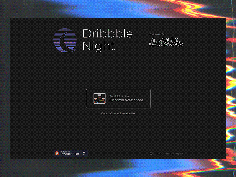 Landing Page for Dribbble Night animation black button chrome chrome extension code css dark mode dark theme dribbble html lines moon night oldschool svg switch theme vue.js