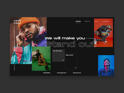 Asymmetrical photography hero section asymmetrical dark mode dark theme dark ui design app header hero header hero section homepage photo photographer photography photography website web web design xd design