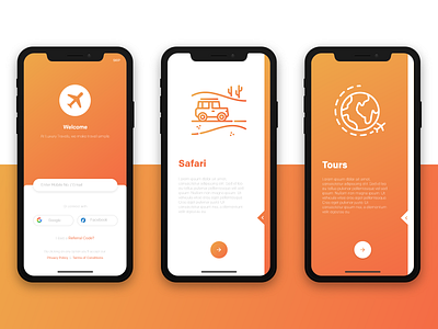 Tour & Travel App Design Concept adobexd design designs login login design login page luxury luxury brand luxury design orange safari sign up tour travel travel app ui user experience user interface ux