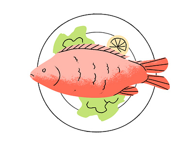 Fish on a plate spot illustration 2d animation artsy design illustration sketch