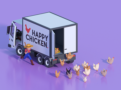 Happy Chicken 3d blender isometric lowpoly veganfree