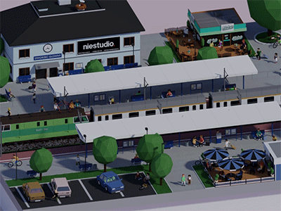 Main railway station 3d animation blender train