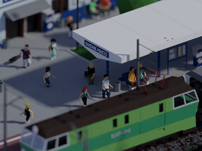 Main railway station shots 3d blender ilustration isometric railway train