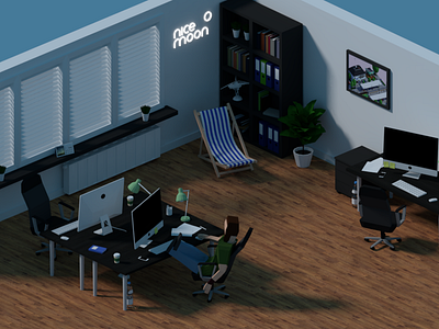 Nice Moon Studio (in progress) 3d blender illustration isometric low moon nice nicemoon office poly