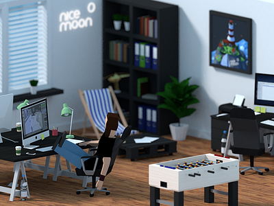 Nice Moon Studio (in progress) 3d animation blender isometric moon nice nice moon office