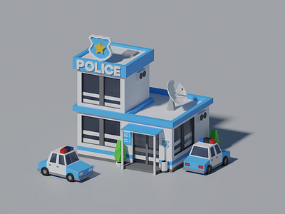 Lowpoly Police Station 3d blender lowpoly police