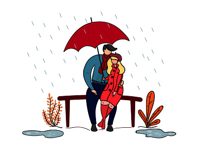 Under Umbrella autumn couple fall illustration love rain romance
