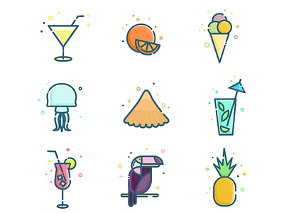 Exotic Set cocktails drinks exotic icons illustration travel