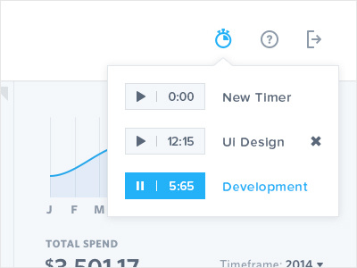 Timer time ui ux blue timer timesheet dashboard app web mobile minimal light