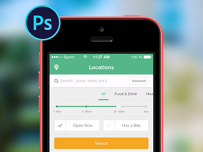 Restaurant App for iOS .psd