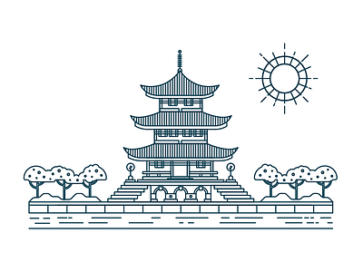 Pagoda Linework art building icon illustration japan linework minimalist nature pagoda prospect vector