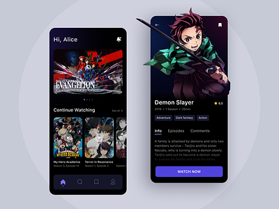Anime Streaming anime app app design concept dark dark app dark ui mobile streaming streaming app ui ux