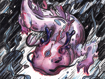 Transformation | Превращение creature drawing fish hand drawing horns illustration ink salamander watercolor