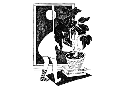 The Fairy Witch black and white character cozy cute art drawing drawing challenge fairy fineliner gardening girl character hand drawing home illustration moon plant window witch