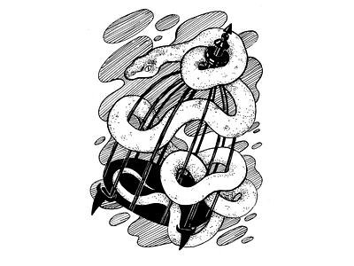 Catch, inktober 2019, day 30 black and white cage drawing drawing challenge drawing ink hand drawing illustration ink inktober inktober 2019 snake white snake