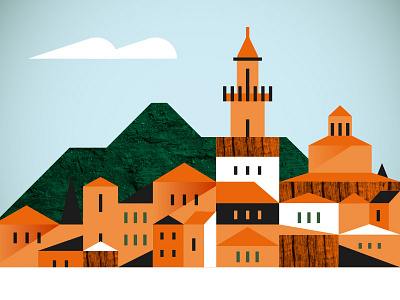 Valldemossa castle green landscape orange town vector