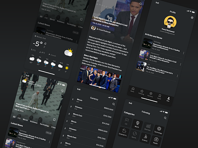 Alpha News Mobile App UI adobe xd adobexd android app application currency dark design grey ios mobile news theme ui ux weather