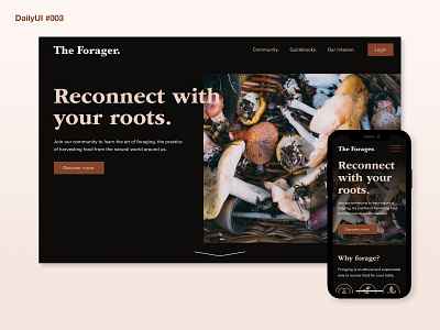 DailyUI 003 - Landing Page 003 dailyui dailyui003 dailyuichallenge dark desktop forage landing page landing page design mobile mushrooms uidesign
