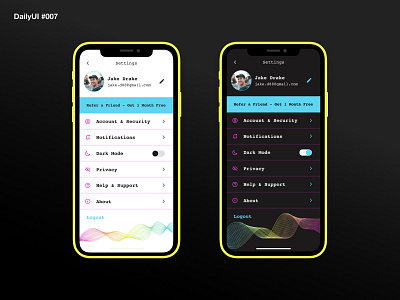 DailyUI 007 - Settings 007 daily ui daily ui 007 dark mode figma mobile design mobile ui settings ui design