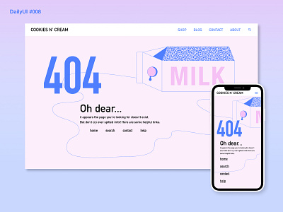 DailyUI 008 - 404 Page 404 page blue dailyui dailyui 008 dailyuichallenge desktop design error page milk mobile design pink