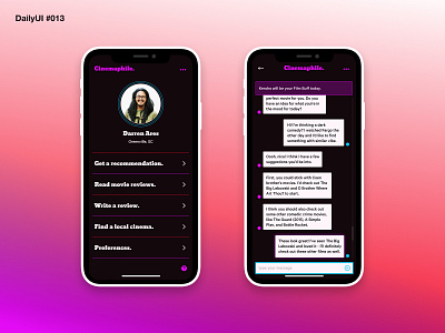 DailyUI 013 - Direct Message black cinema daily ui 013 daily ui challenge dailyui figma mobile design mobile ui movies pink red uiux