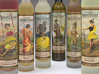 Sweetshine Liquor Bottles branding collage illustration packaging