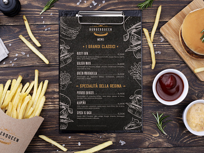 BurgerQueen Menu Design adobe burger design food logo menu mockup photoshop pub