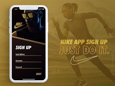 Nike Sign Up adobe app daily ui gold iphone iphonex layout nike photoshop sign sport xd