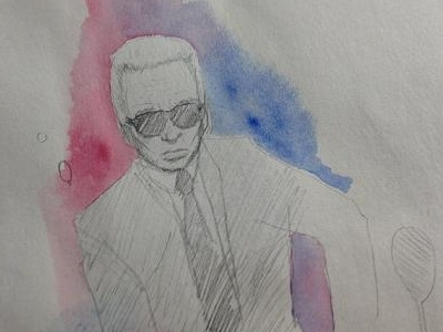 Karl Lagerfeld fashion illustration pencil portrait watercolor