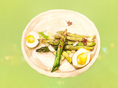 Asparagus 2d 2d art aquarelle asparagus carte concept design dish egg food green illustration interface legurme menu photoshop ui vegetable water color