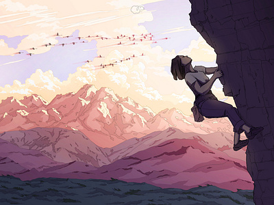 Cliff 2d 2d art cliff climb concept design game illustration mountain photoshop rock sunrise sunset ui