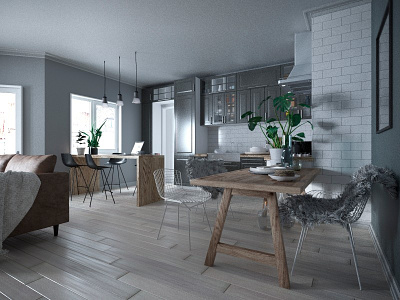 3D Interior - Studio - Norway 3d 3d visualization 3dmax 3dsmax architecture archviz interior interior design render rendering scandinavian vray