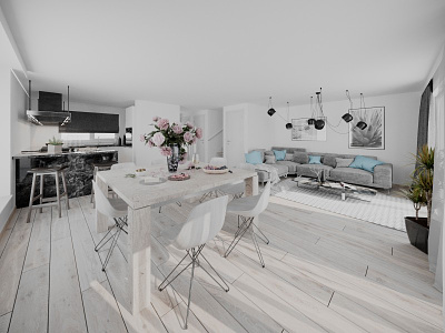 3D Interior with Peonies - Switzerland 3d 3d visualization 3dmax 3dsmax architecture archviz interior interior design render rendering scandinavian vray