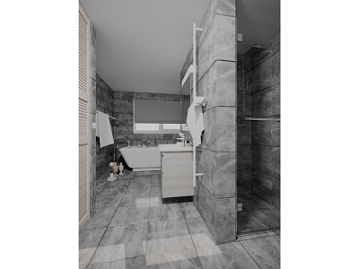 3D Interior - Bathroom (Gray variant) 3d 3d visualization 3dmax 3dsmax architecture archviz interior interior design render rendering scandinavian vray